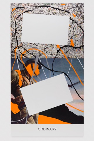 John Baldessari, Pollock/Benton: Ordinary, 2016. Varnished inkjet print on canvas with acrylic paint. 95 3/8 x 52 3/8 x 1 5/8 in. Courtesy of the artist and Marian Goodman Gallery. Photo credit: Joshua White