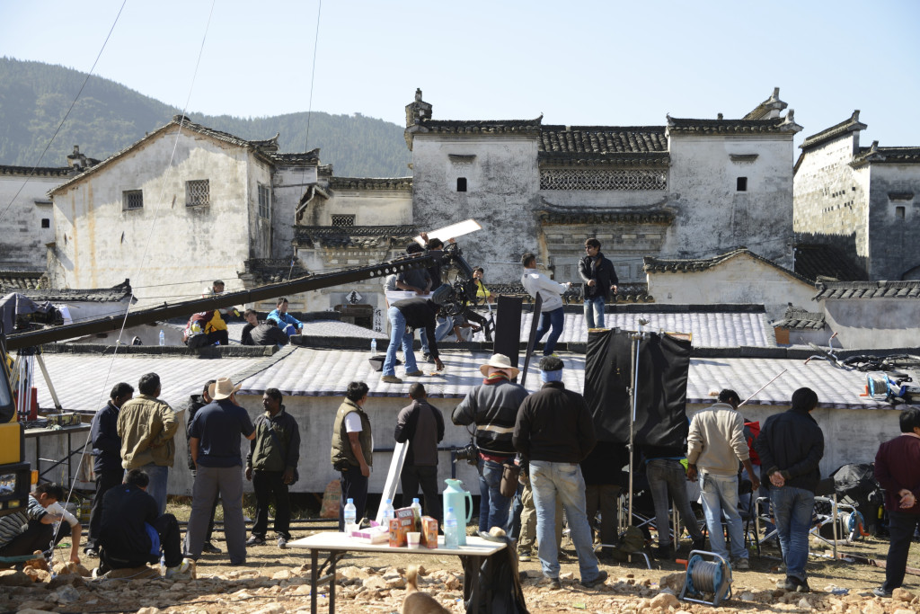 A Bollywood film crew shooting an action thriller in a small village in Anhui Province in 2012. 