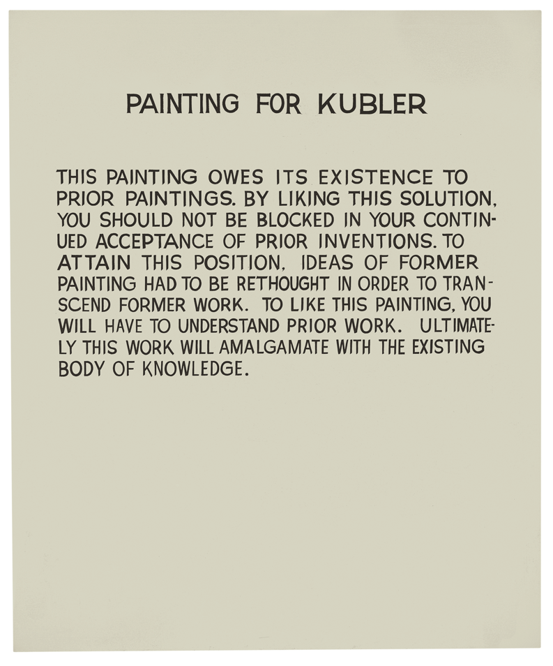 John Baldessari, Painting for Kubler, 1966-1969. Acrylic on canvas. 69 x 56 1/2 in. Courtesy of the artist and Marian Goodman Gallery